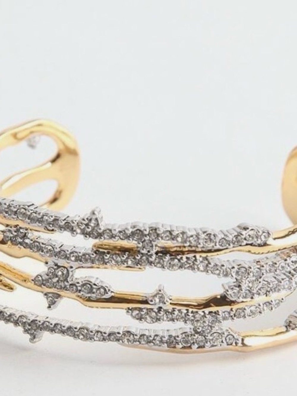 Alexis Bittar Gold and Silver Crystal Multi-Row Open Cuff Bracelet